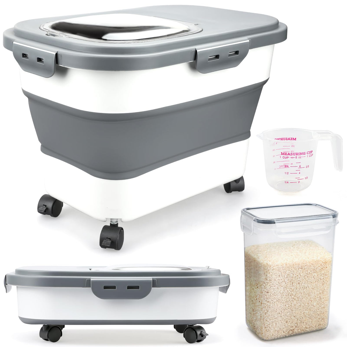Komzon collapsible rice storage container with wheels for easy movement and storage efficiency