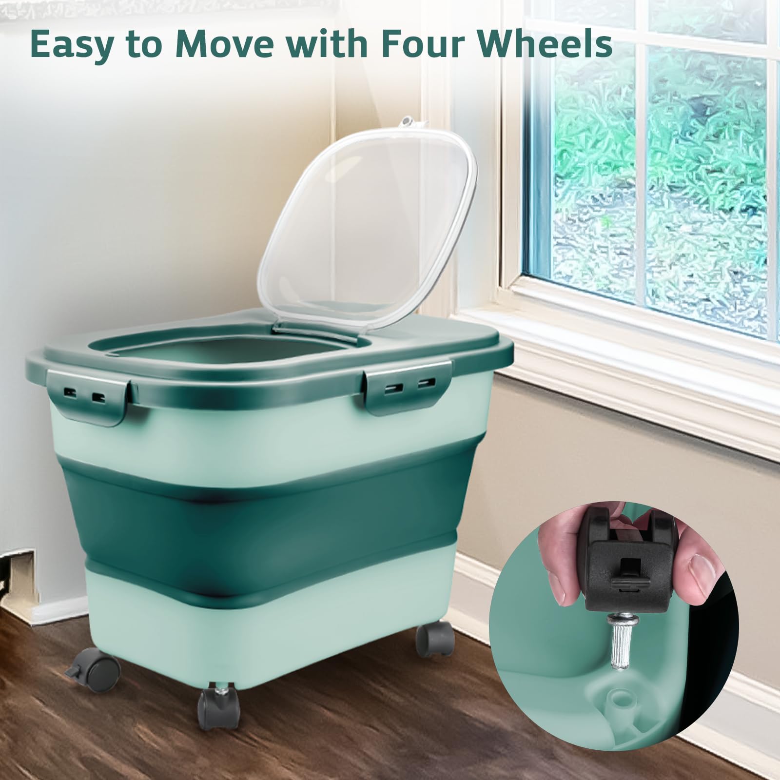 Komzon BPA-free durable container for rice, flour, sugar, and pet foods.