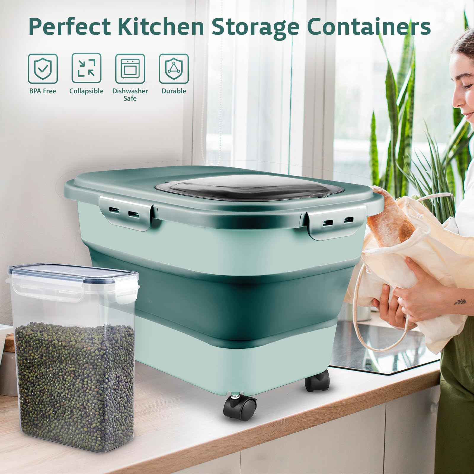 Komzon airtight lid with silicone seals keeps dry foods safe.
