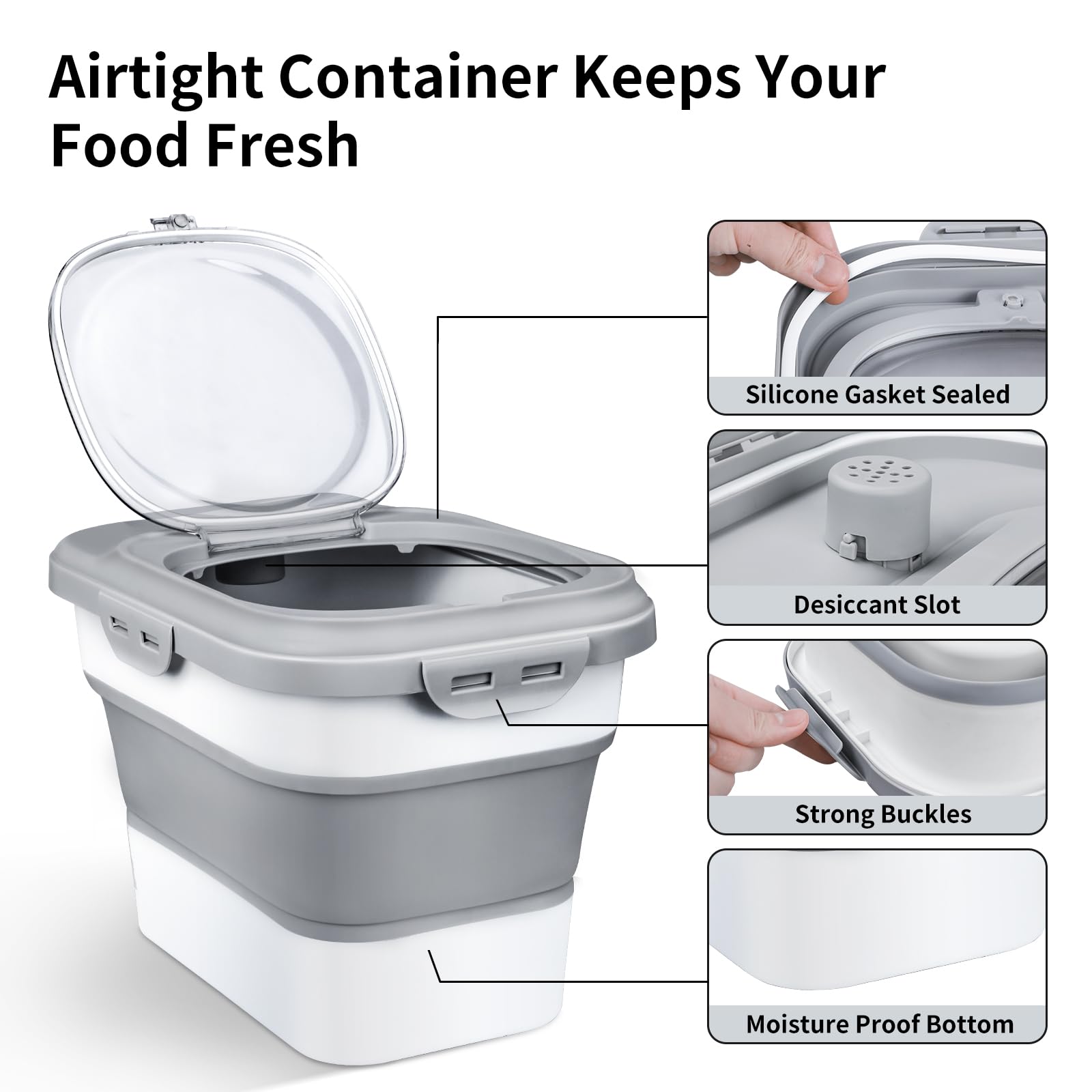 Komzon rice storage container airtight lid highlights freshness protection against moisture