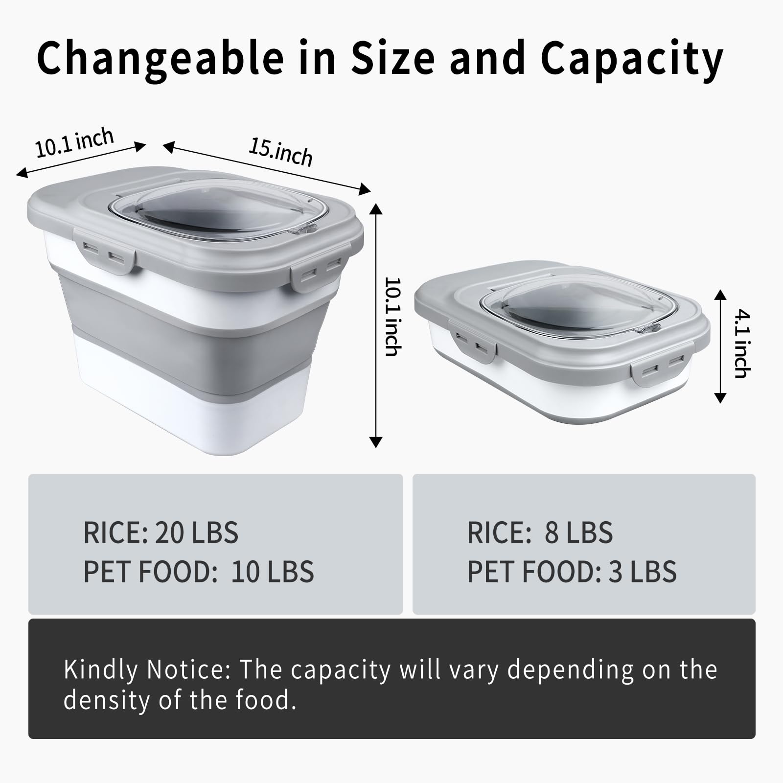 Komzon rice storage container collapsible state shows space-saving versatility for compact kitchens