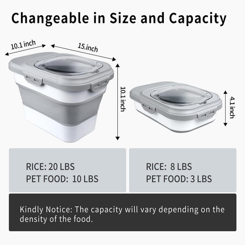 Komzon rice storage container collapsible state shows space-saving versatility for compact kitchens