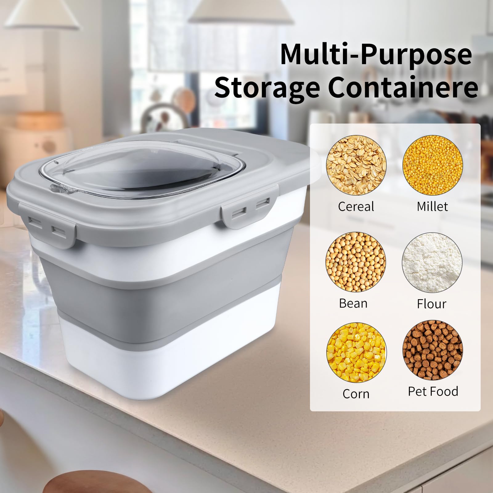 Komzon rice storage container in kitchen use shows organized pantry