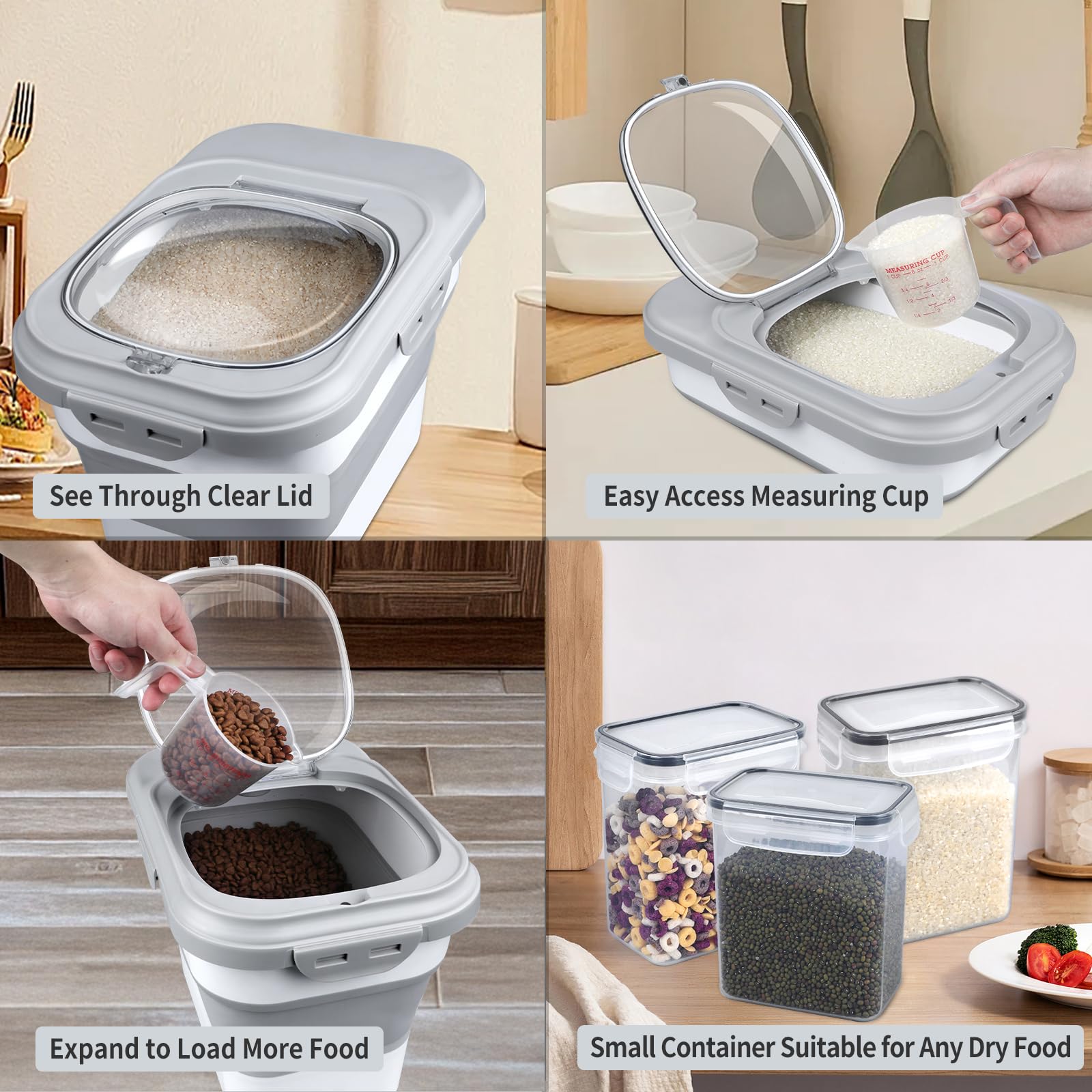 Komzon rice storage container unfolded capacity 20lb demonstrates large storage for bulk staples