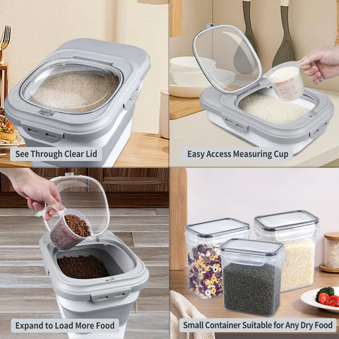 Komzon rice storage container unfolded capacity 20lb demonstrates large storage for bulk staples