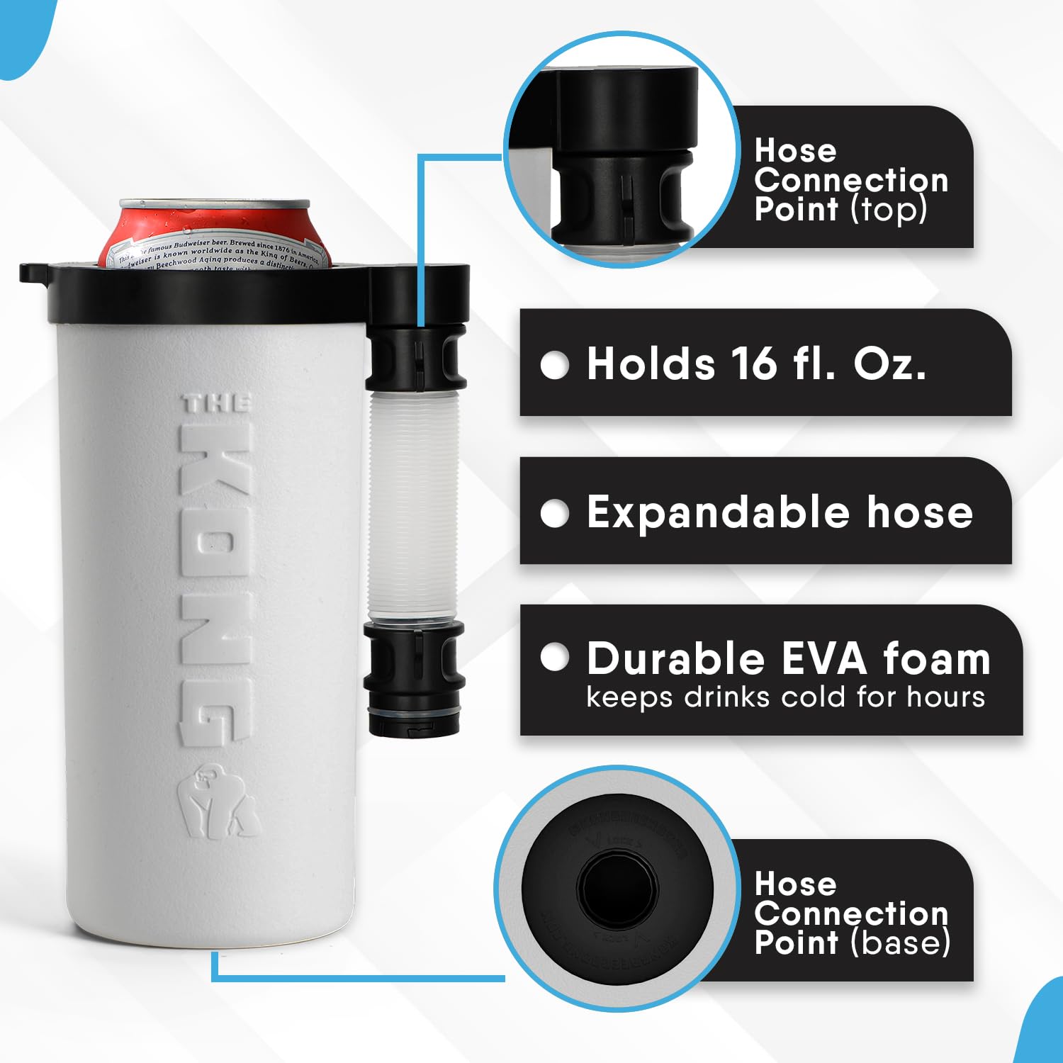 Kong Beer Bong fits 12oz cans or bottles for versatile use.