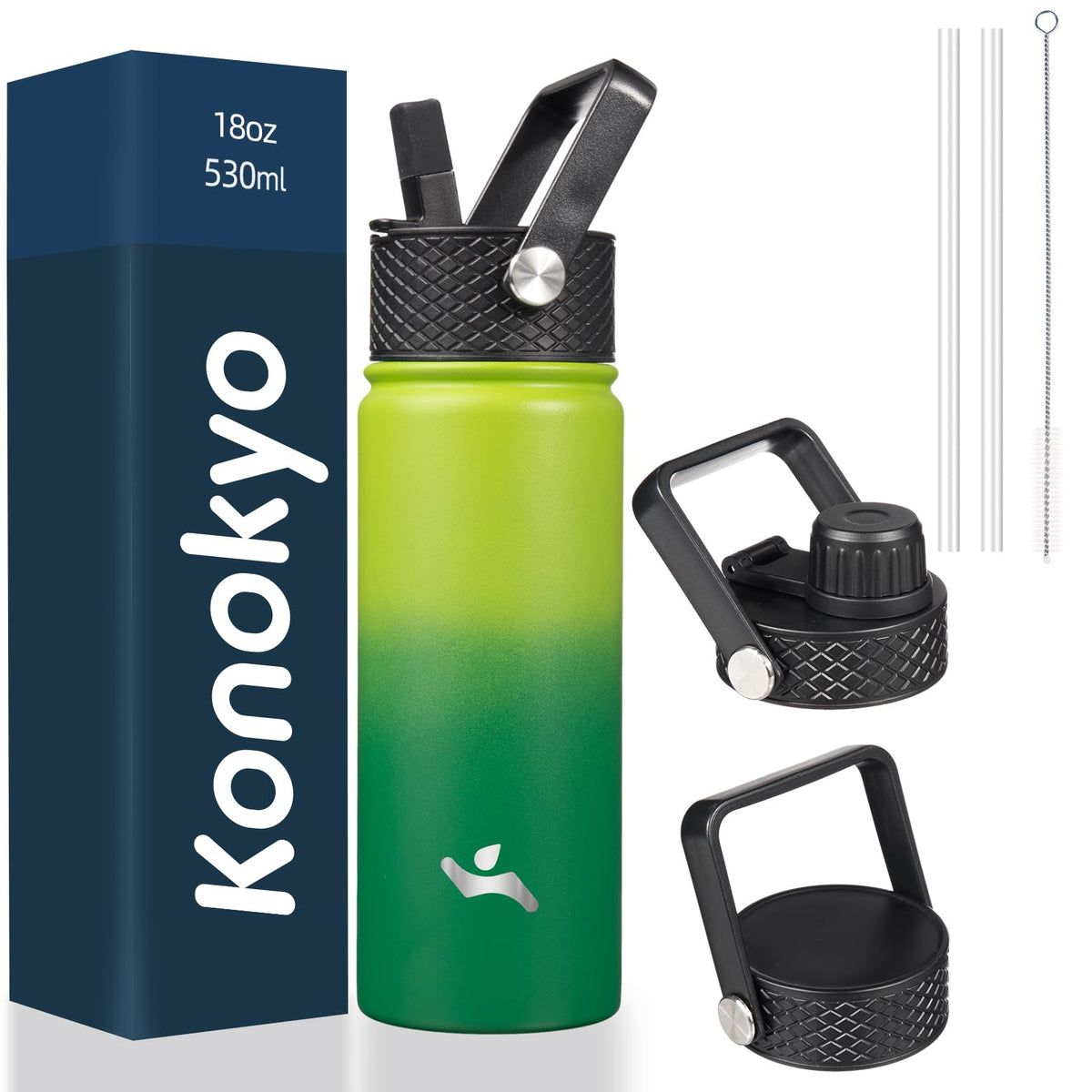 Konokyo 18oz insulated bottle front view with temperature-stable design for on-the-go sipping