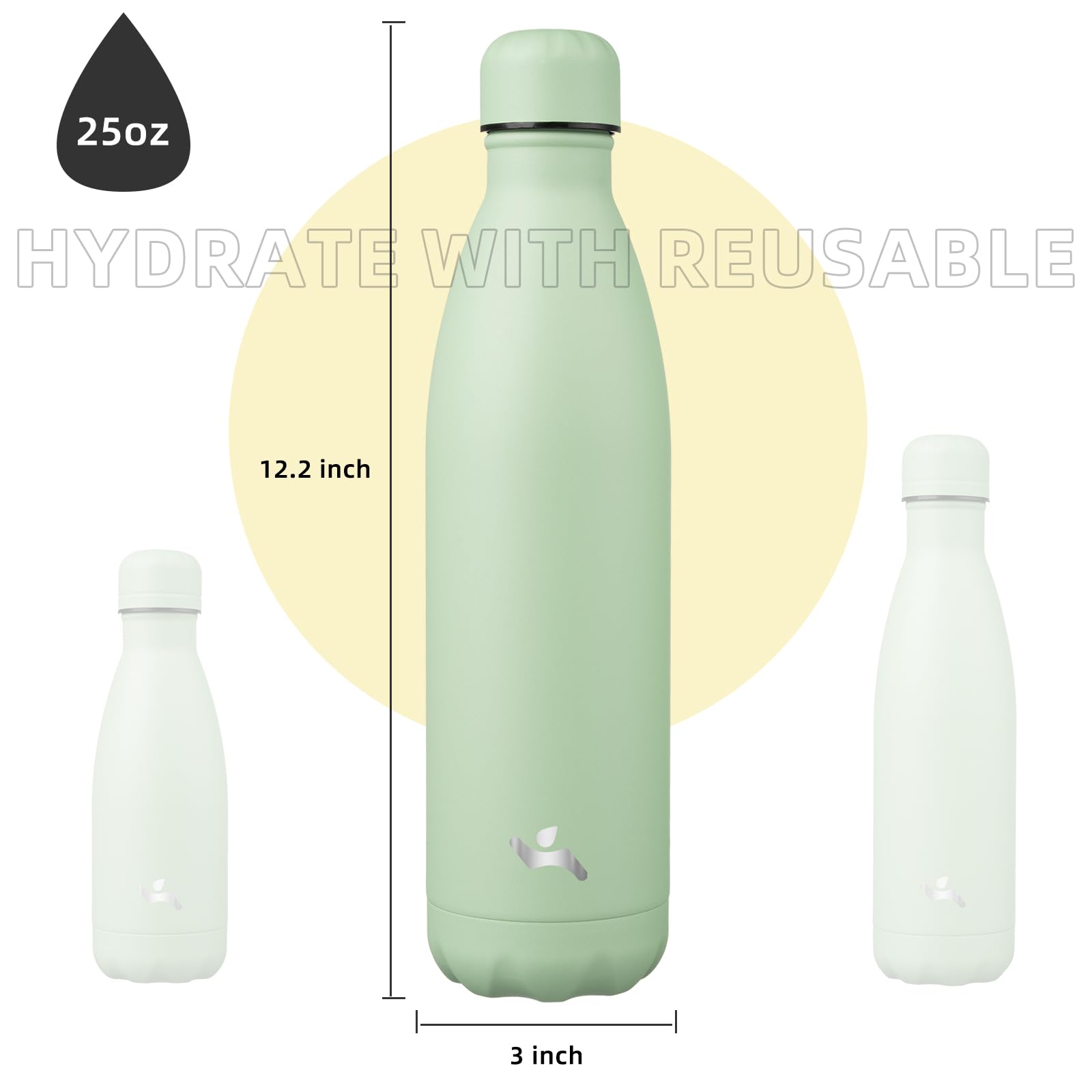 Konokyo 25oz bottle macaron green held in hands for portability.