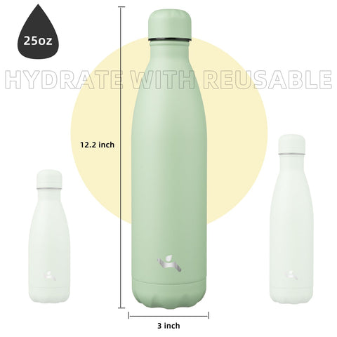Konokyo 25oz bottle macaron green held in hands for portability.