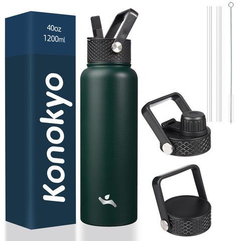 Konokyo 40oz insulated bottle in army green keeps beverages cold or hot on the go