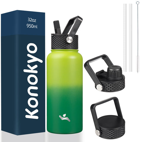Konokyo 32 oz insulated bottle with Bamboo Grove finish keeps drinks hot or cold.