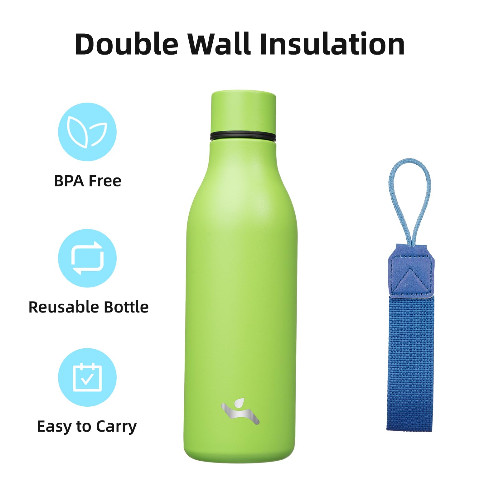 Konokyo green bottle with wide strap ideal for gym commute or travel.