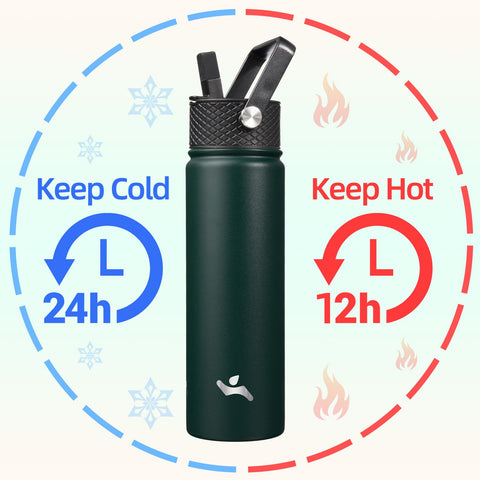 Konokyo 22oz insulated bottle keeps drinks hot up to 12 hours and cold up to 24.
