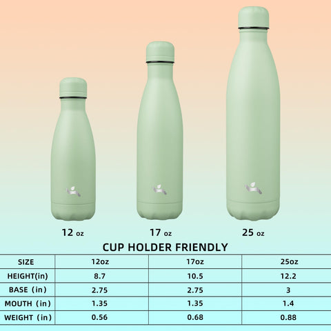 Konokyo 12oz bottle keeps drinks cold up to 24 hours and hot up to 12.