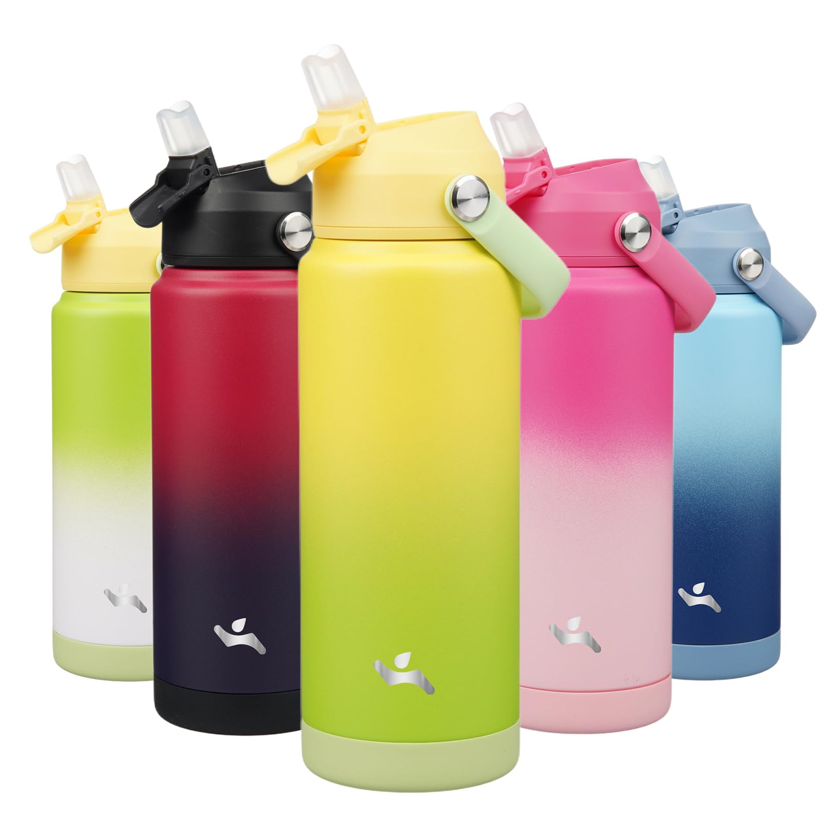 Konokyo insulated bottle with straw lid in lime keeps drinks hot or cold on the go.