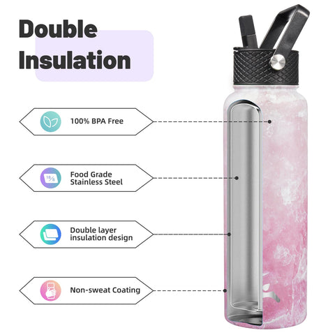 Konokyo Marble Blossom bottle with straw lid ideal for iced beverages.