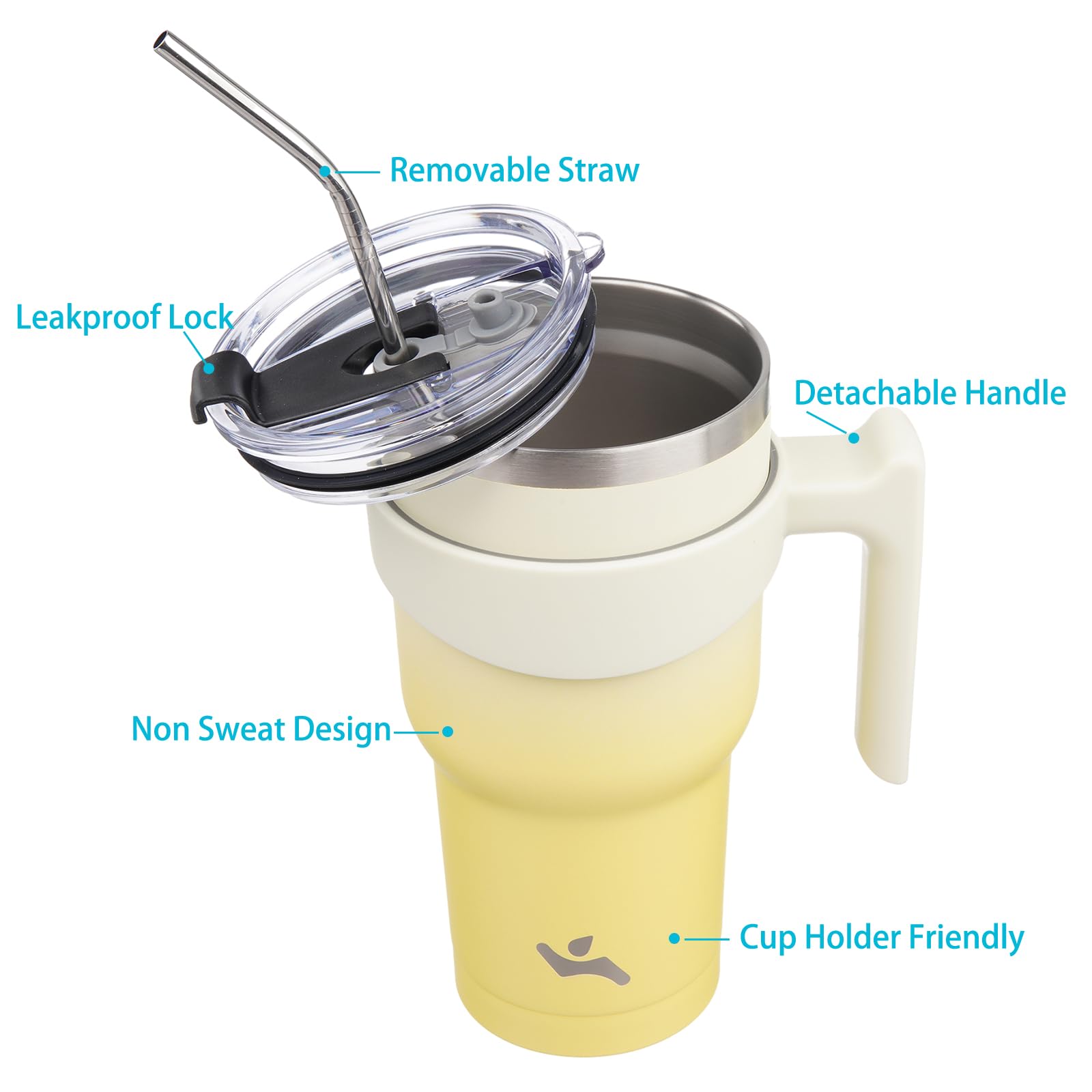 Konokyo tumbler with two lids offers sip options and spill-proof use.