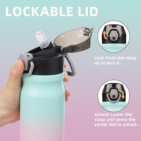 Konokyo bottle with lockable flip lid ensures secure travel containment.