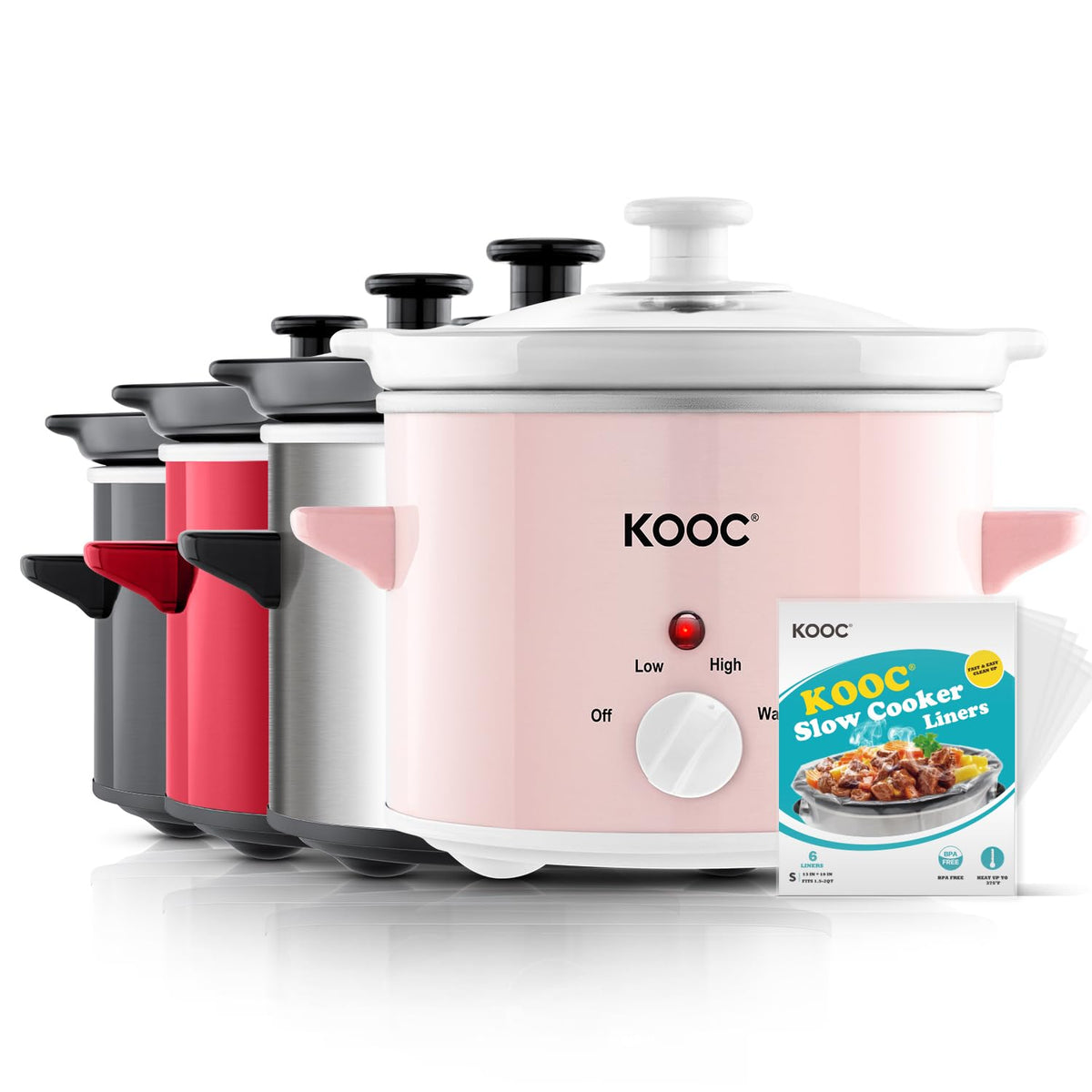 KOOC 2-Quart slow cooker front view for compact kitchen use