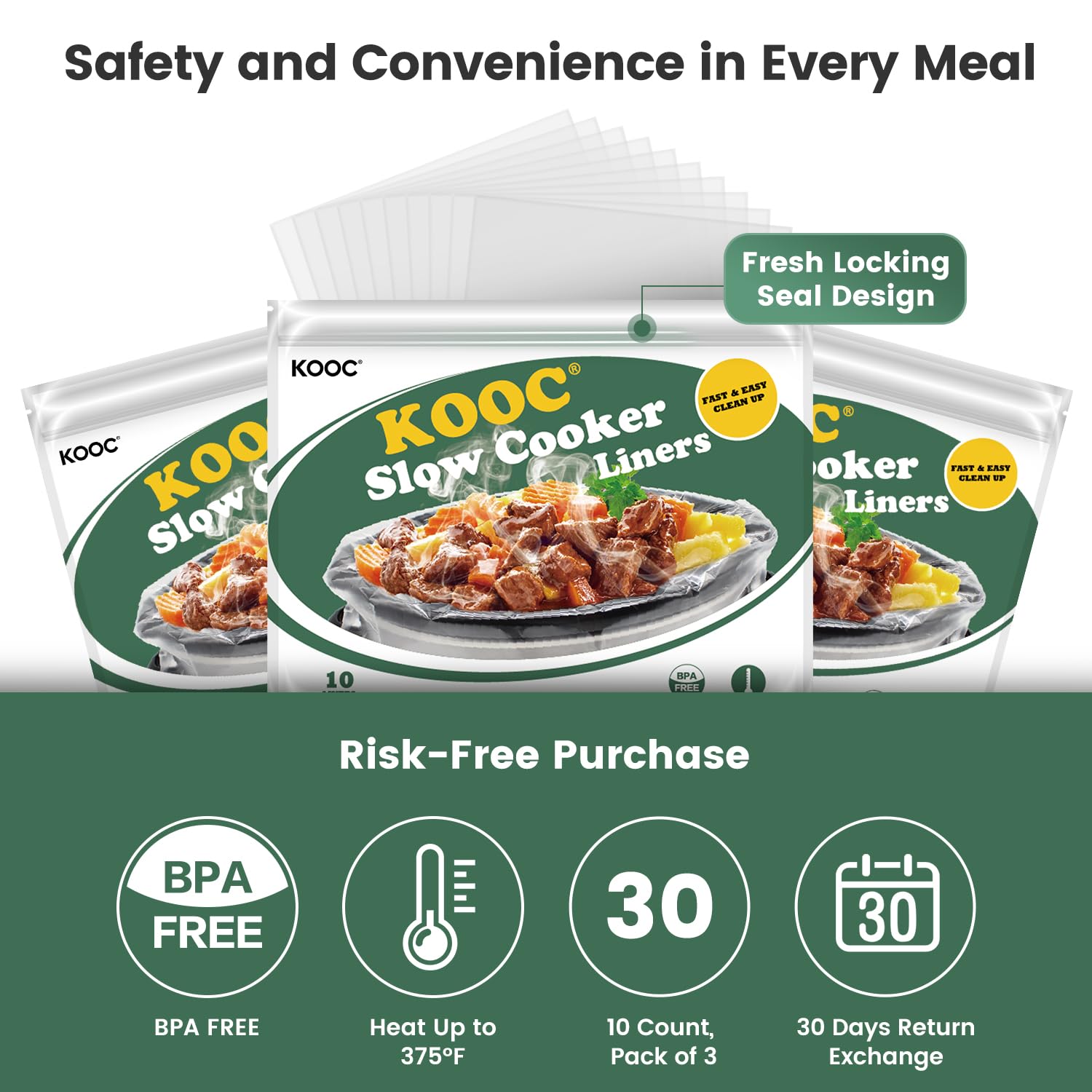 KOOC middle-size liners fit 3-4 qt pots for versatile meals.