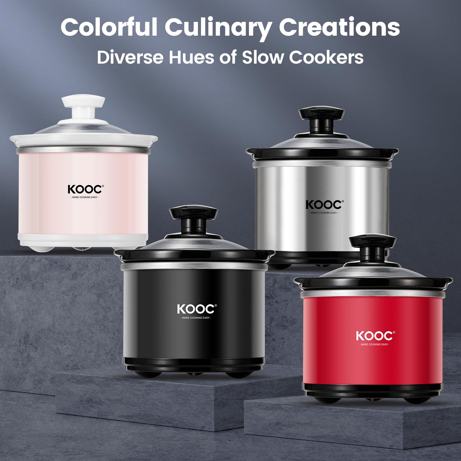 KOOC small slow cooker expandable collection offering color and size options.