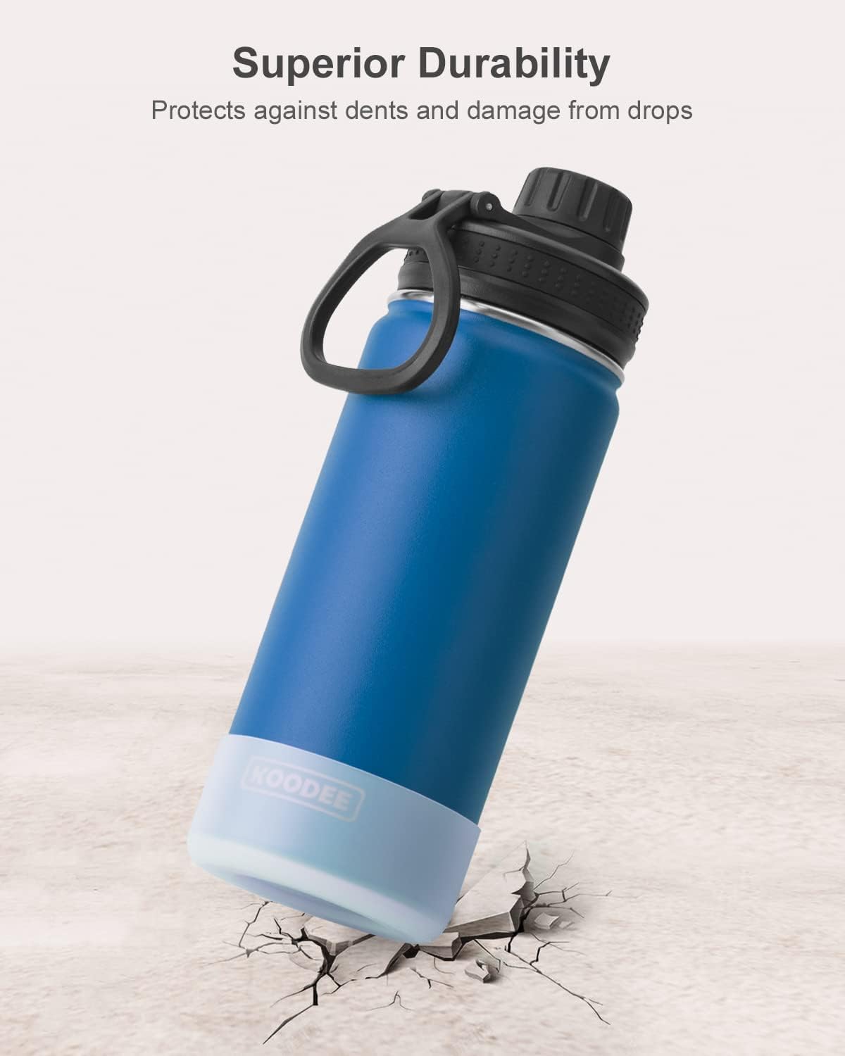 Koodee bottle features a wide, three-finger handle lid for comfortable carrying.