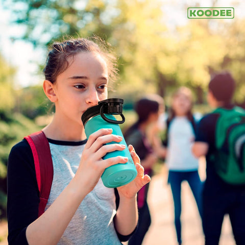 koodee teal stainless bottle with powder-coated finish stays vibrant and sweat-free