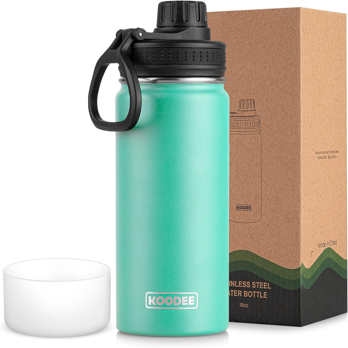 koodee water bottle teal with silicone sleeve protects against dents during daily use