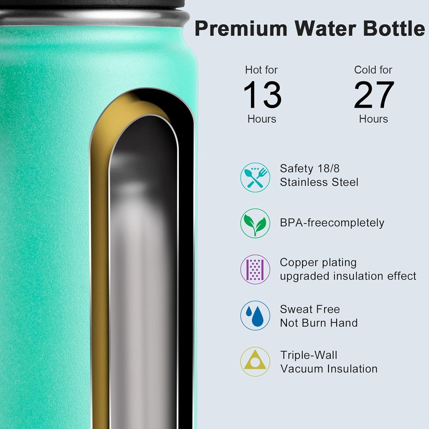 koodee teal bottle with wide-handle lid for easy carrying