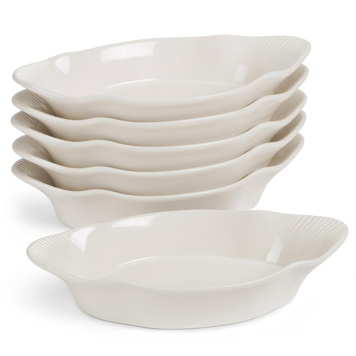 KooK au gratin dish with ivory side handles for easy serving.