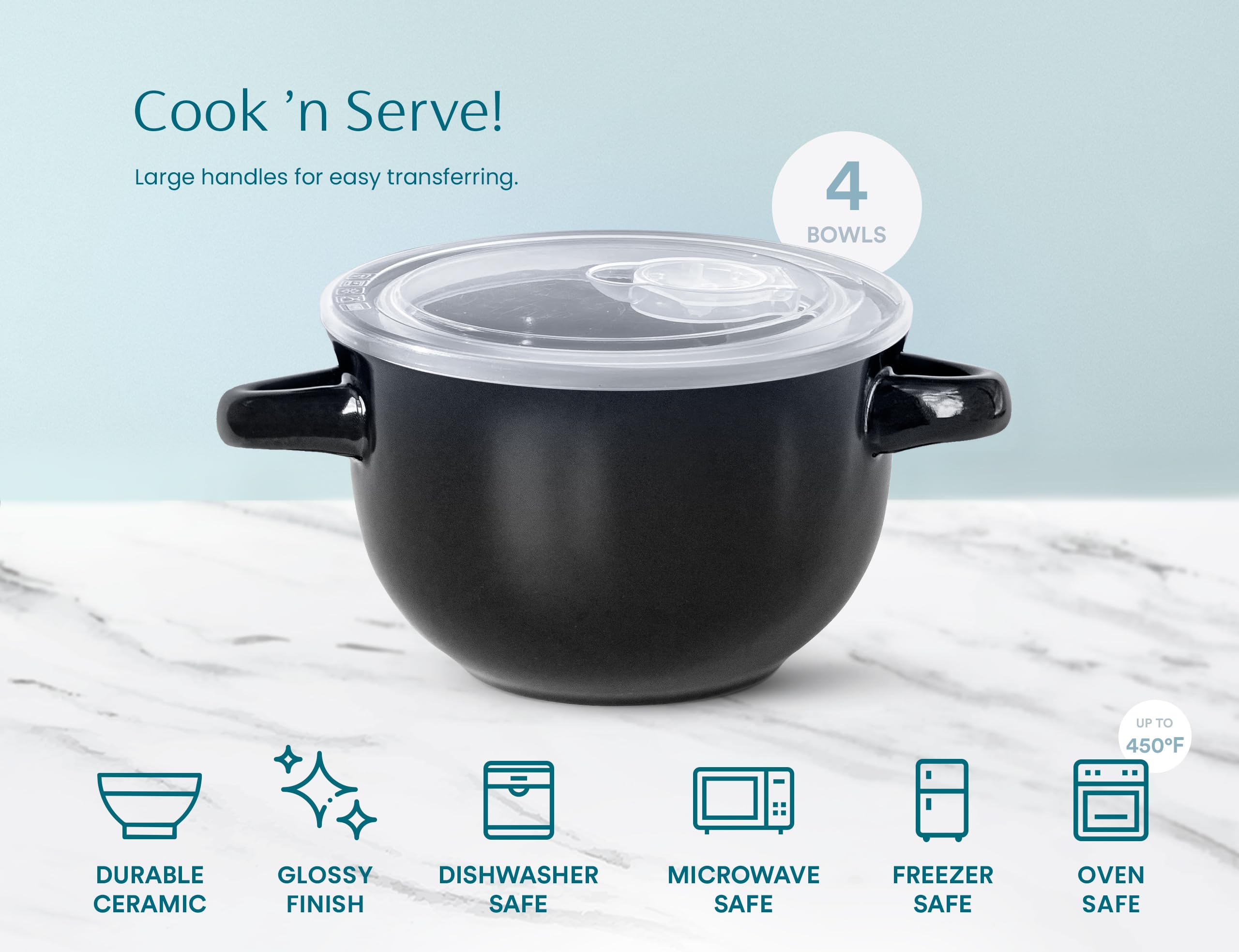 KooK black ceramic crock, side view, durable and versatile for daily meals.