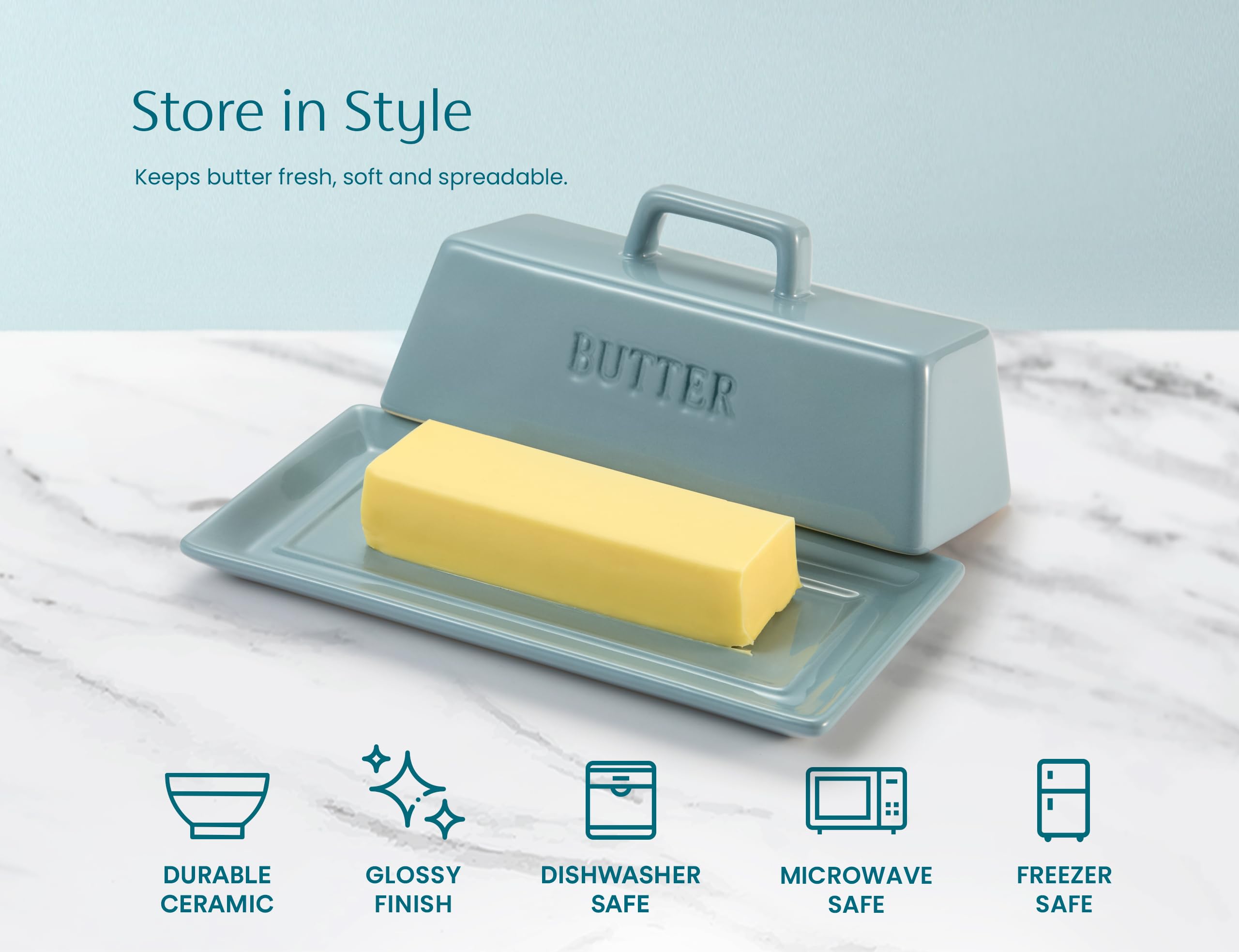 Kook butter dish is microwave-safe for softening butter quickly.