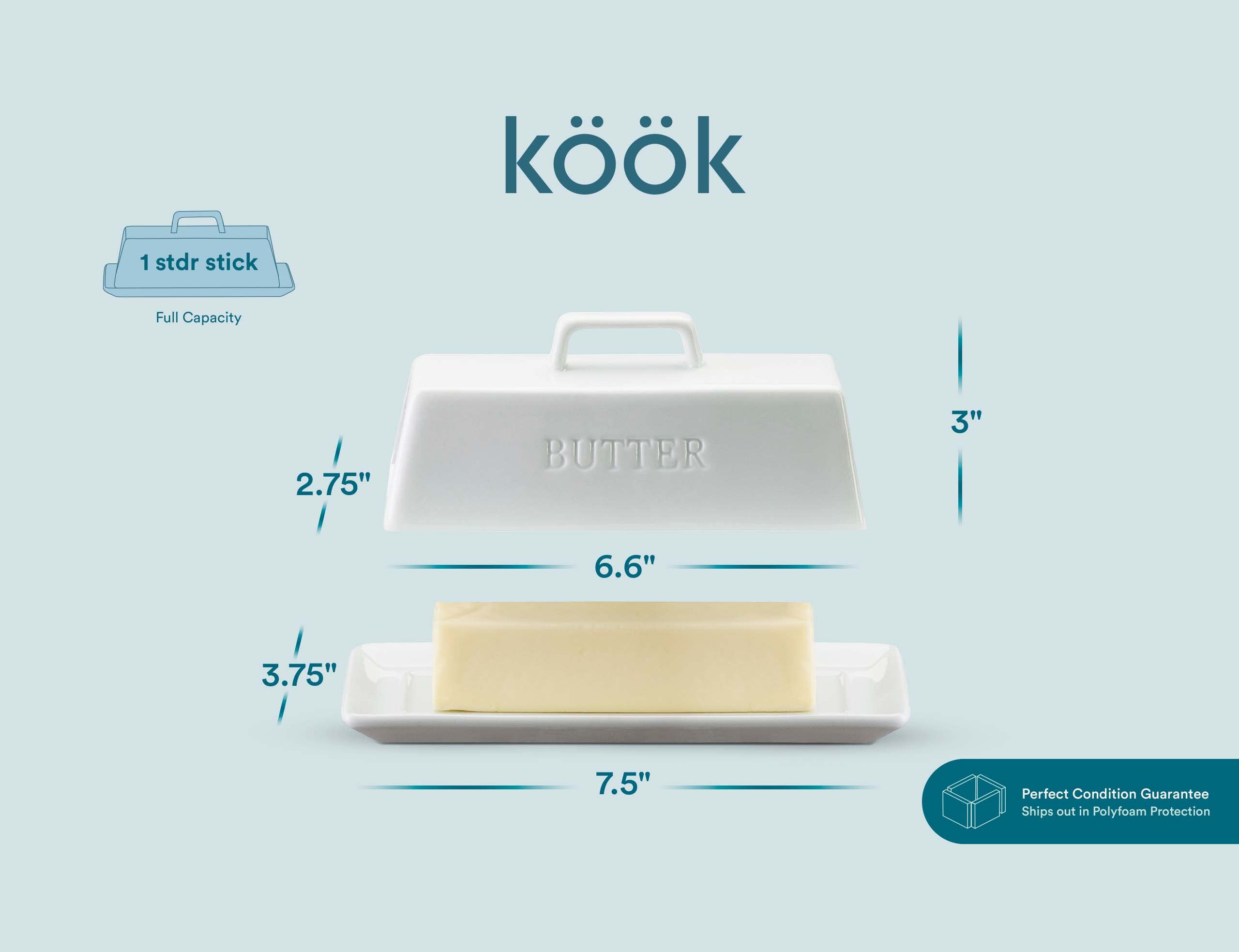 Kook butter dish is microwave-safe for quick softening of butter.