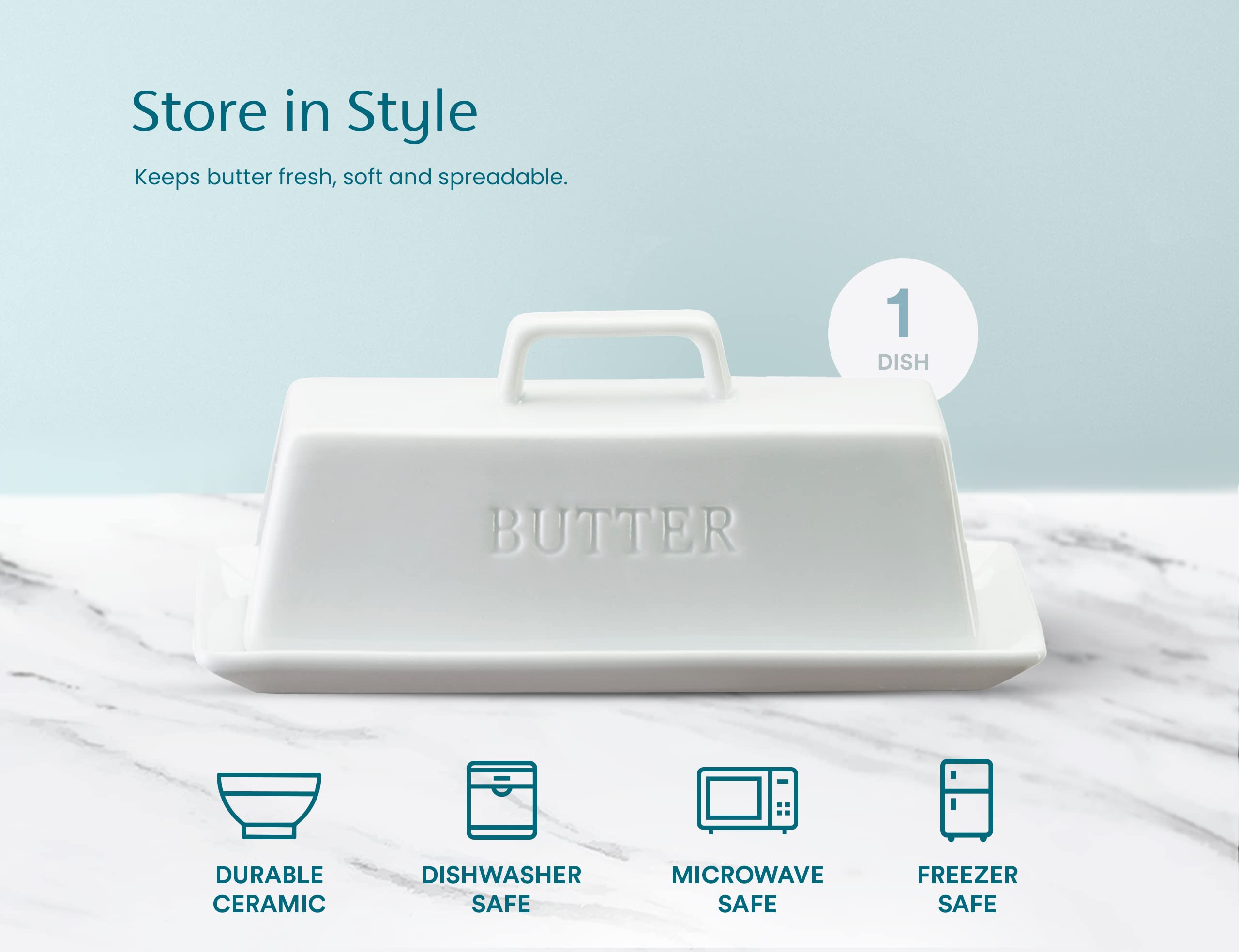 Kook butter dish holds one standard butter stick for daily use.