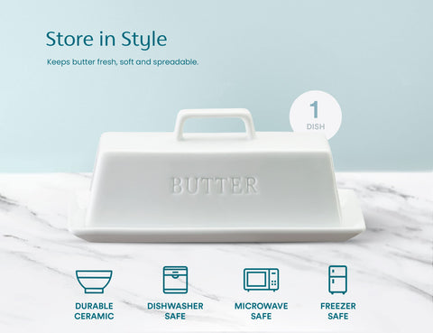 Kook butter dish holds one standard butter stick for daily use.