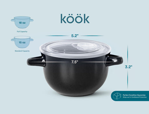 KooK 18 oz ceramic bowl, front view, versatile for soups, desserts, and portions.