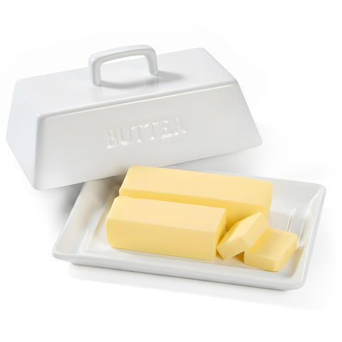 KooK ceramic extra large butter dish with lid on counter for easy access