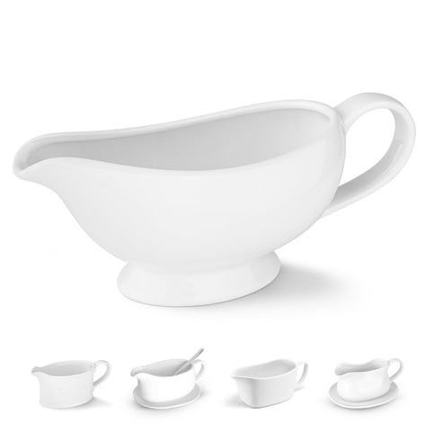 KooK ceramic gravy boat with smooth pour lip for mess-free serving.