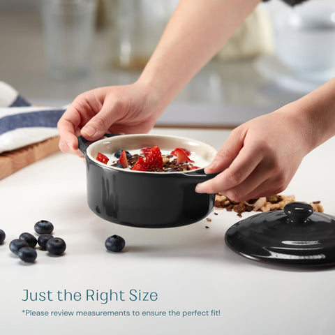 Dishwasher-safe stoneware cocotte simplifies cleanup.