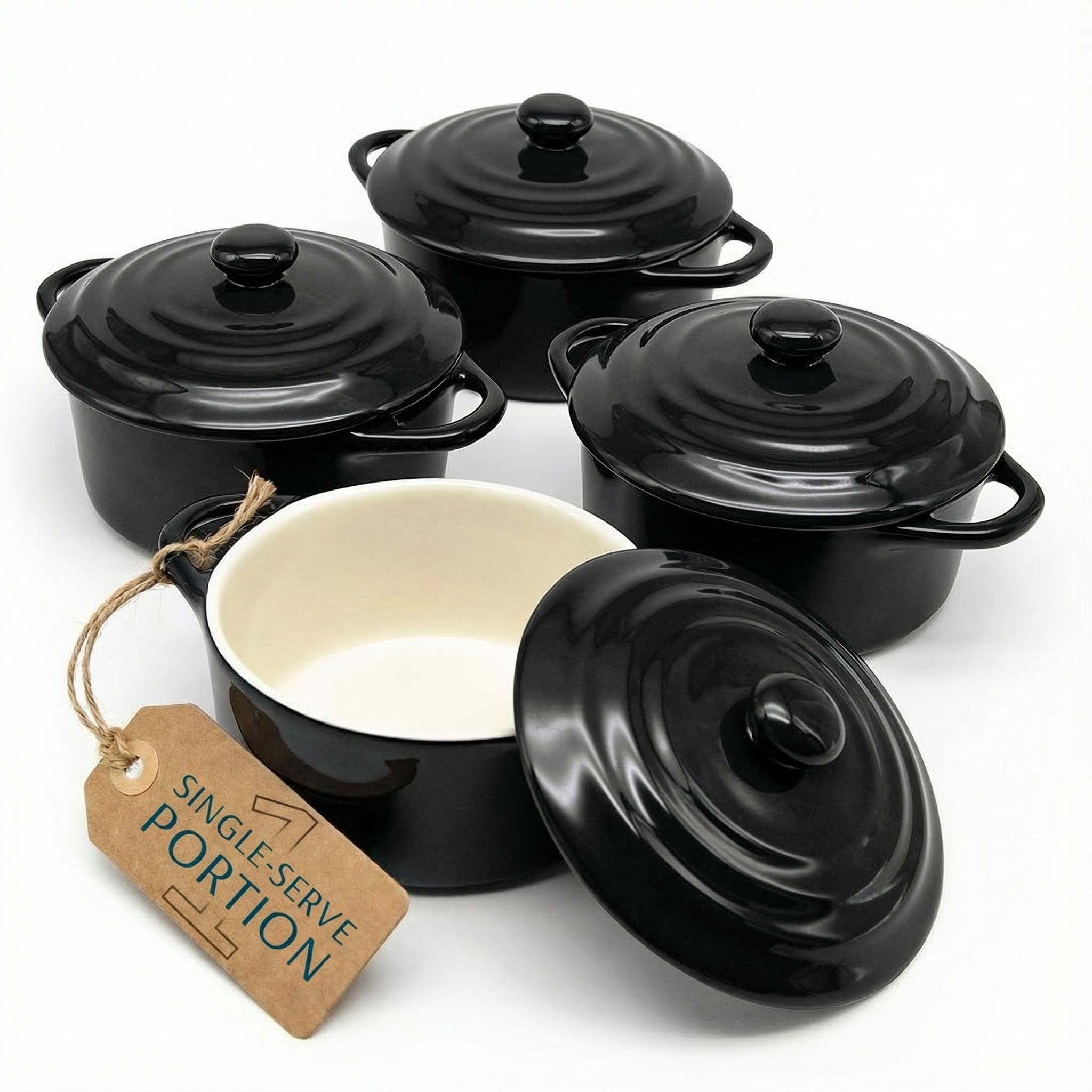 Kook mini cocotte with two handles and lid for easy serving.