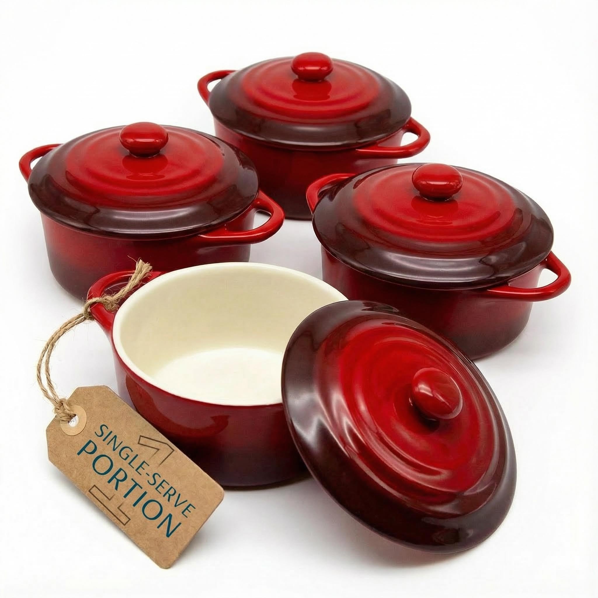 KooK Ceramic Mini Cocotte with lids and handles for easy, safe serving.