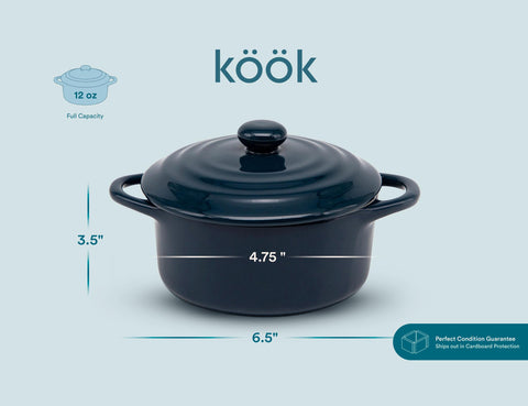 KooK Navy cocotte serving fruit crumble in personal portions.