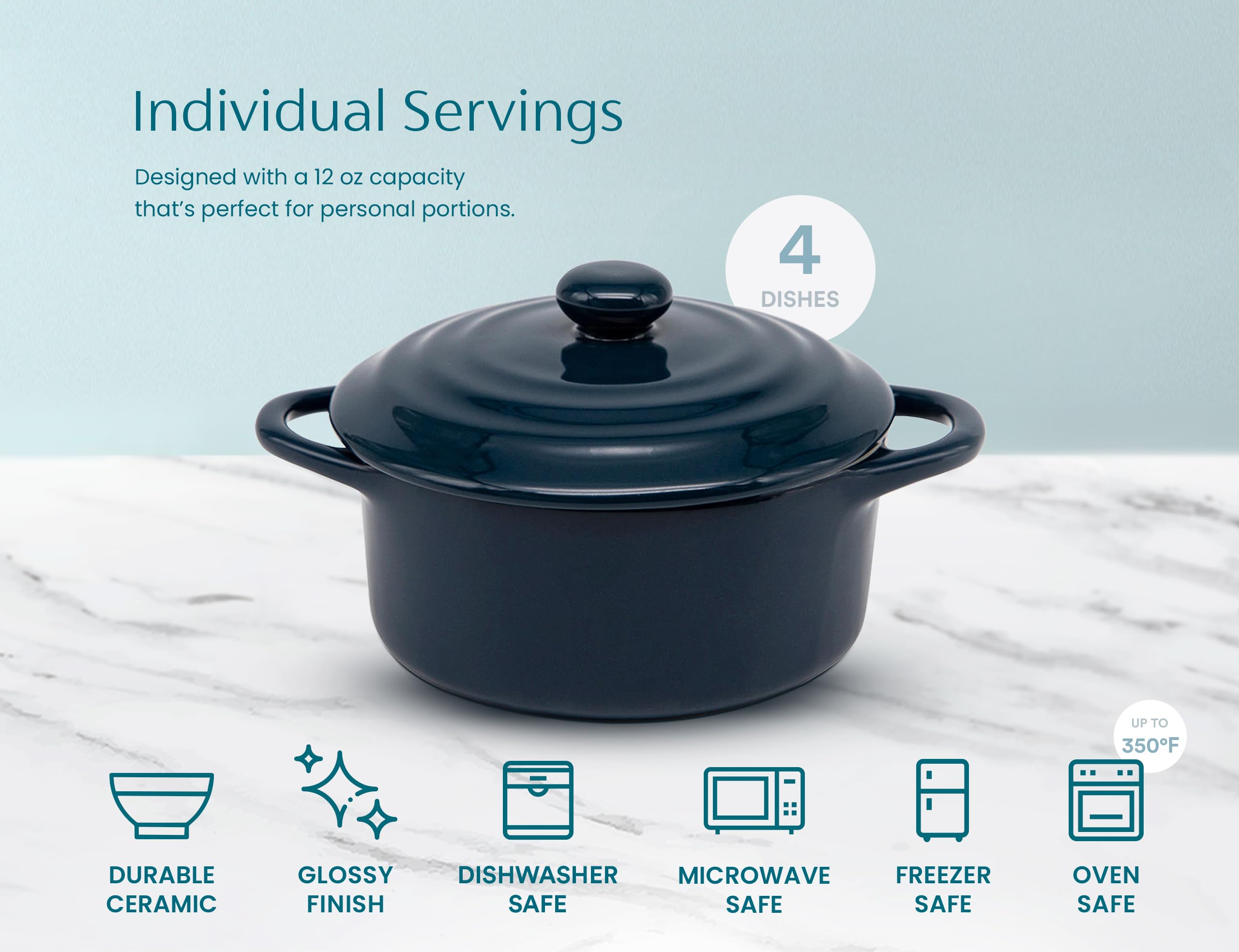 KooK Ceramic Mini Cocotte Navy close-up showing glaze texture.