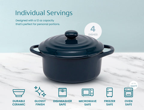 KooK Ceramic Mini Cocotte Navy close-up showing glaze texture.