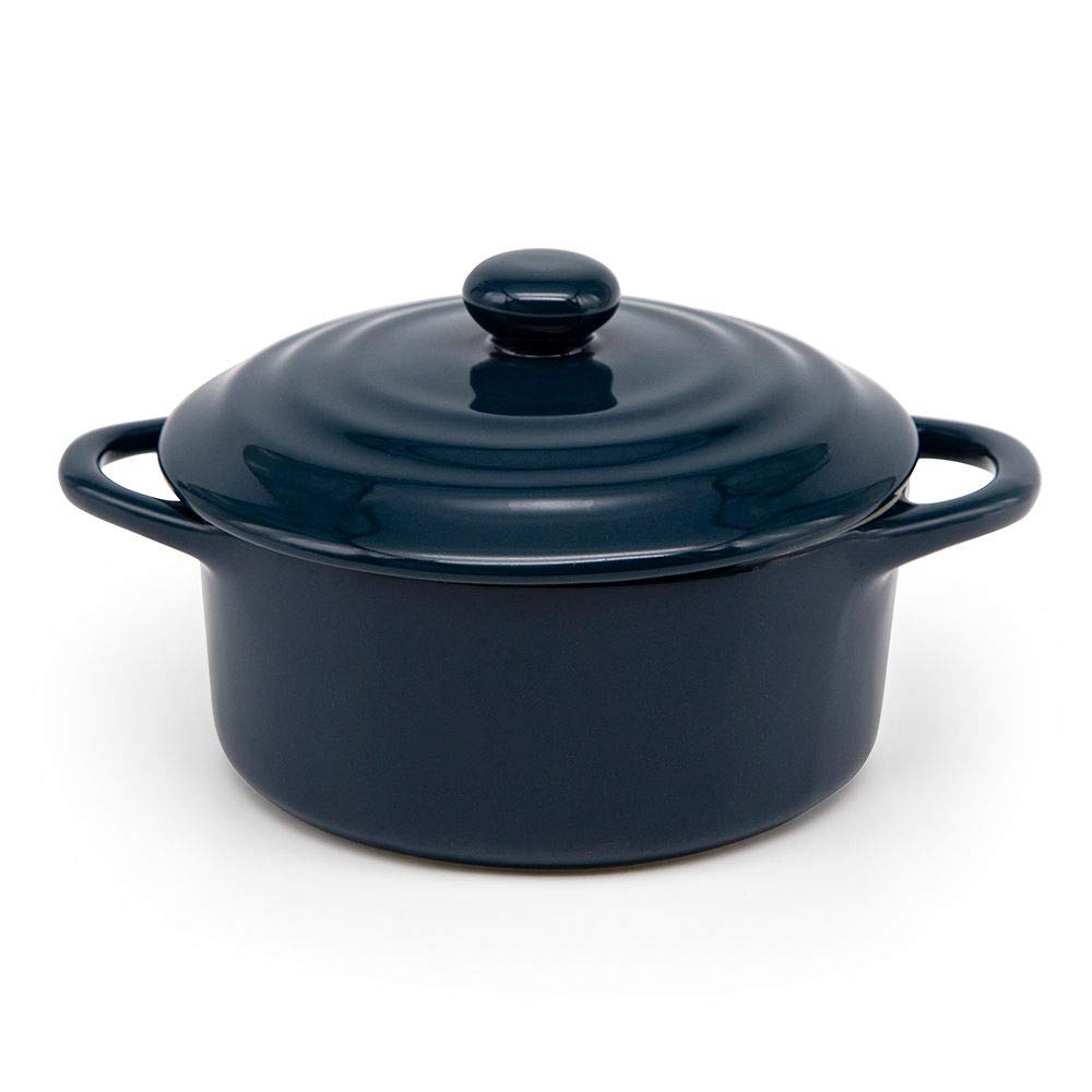 KooK Ceramic Mini Cocotte Navy with two handles for easy transport.