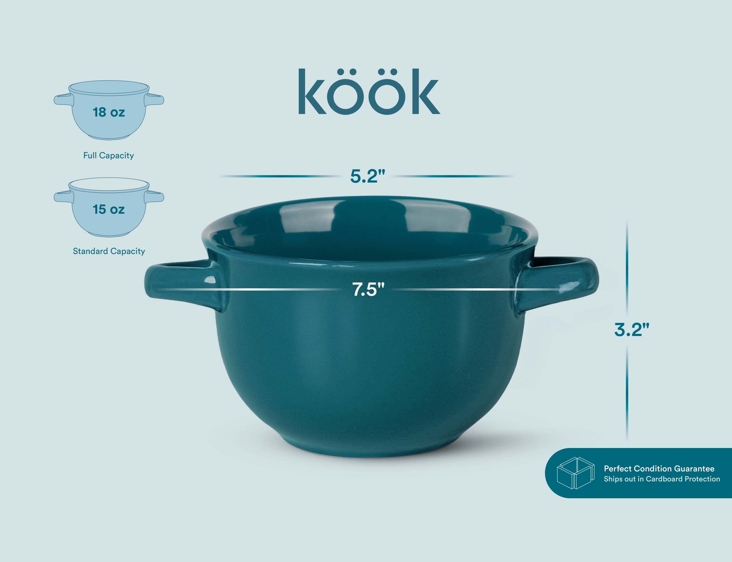 KooK bowls with comfort-grip handles for safe oven-to-table transfer.
