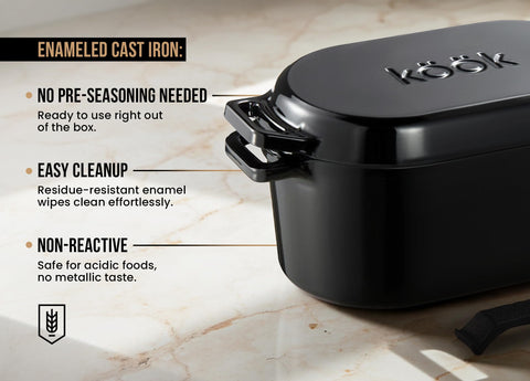 KooK Dutch Oven enamel finish easy cleanup after meals.