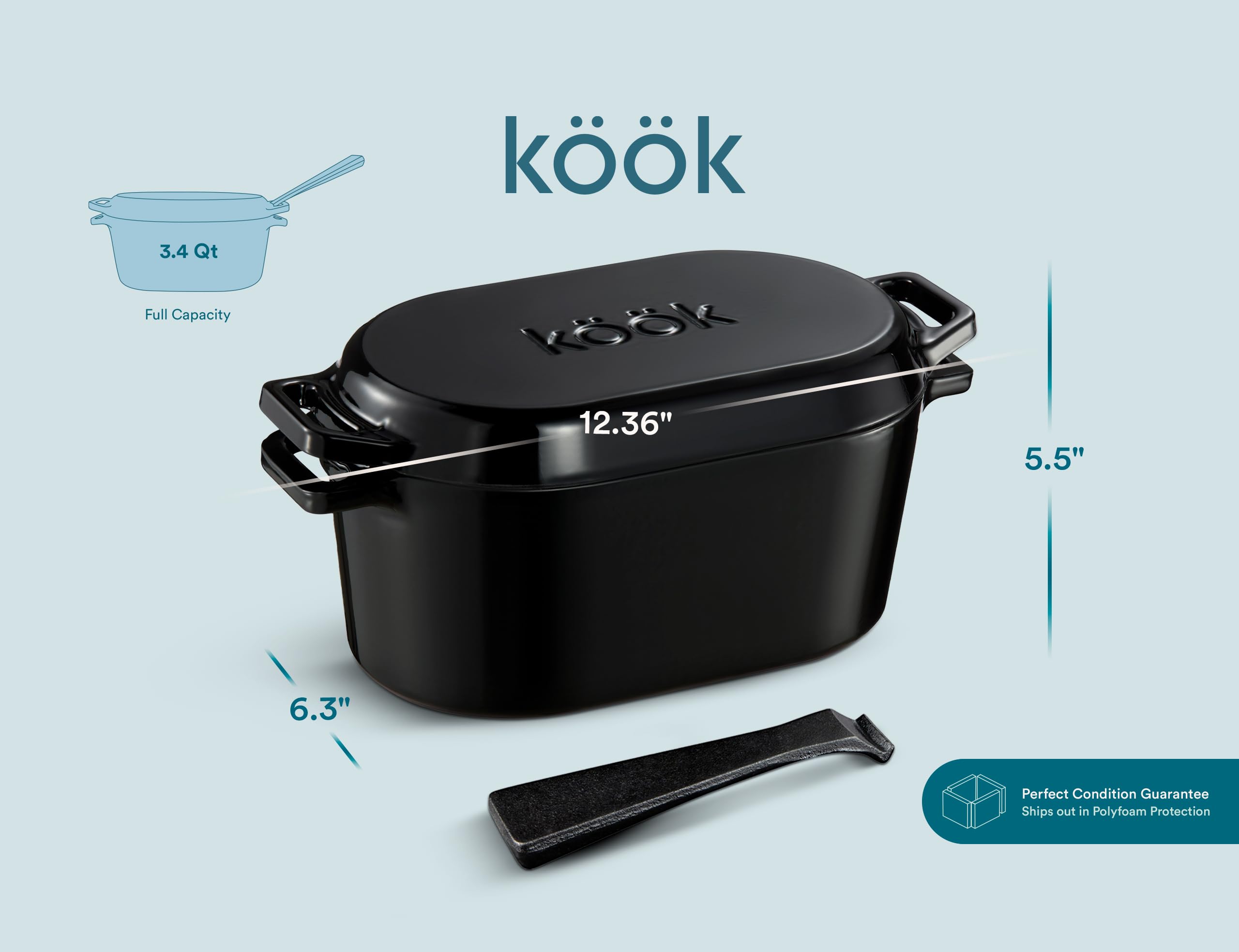 KooK Dutch Oven includes recipe book for guidance.