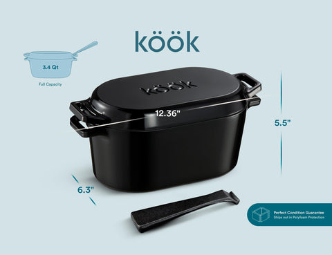 KooK Dutch Oven includes recipe book for guidance.