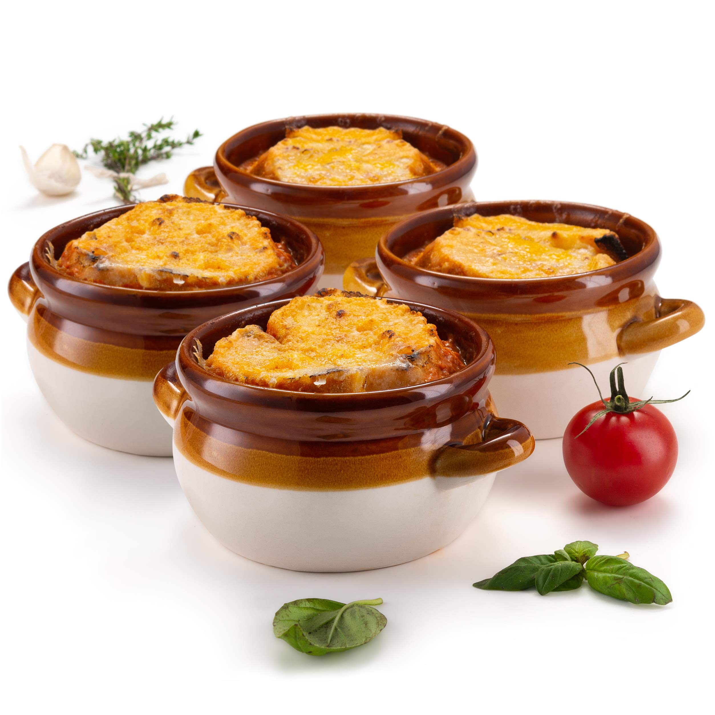 KooK French Onion Soup bowl set of four with handles for easy serving.